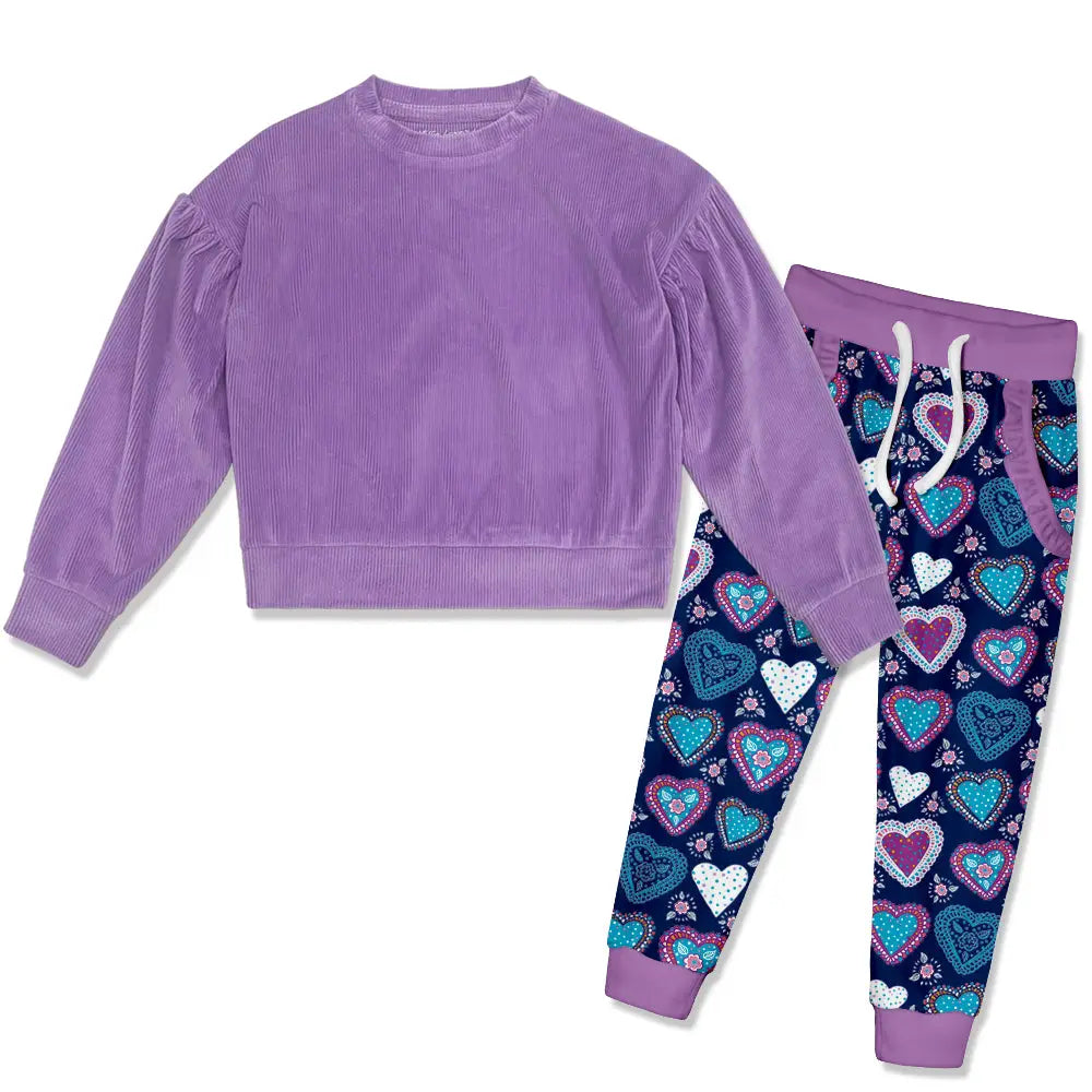 Purple Velour Sweatshirt & Velour Joggers
