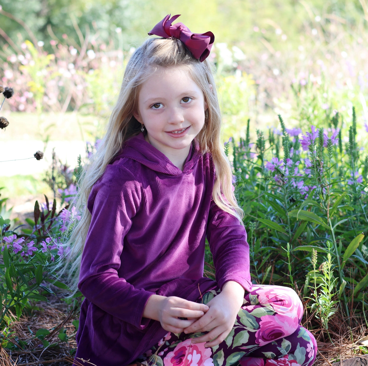 Purple Ruffle Velour Hooded Tunic & Leggings