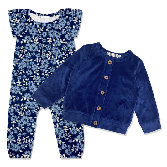 Navy Floral Playsuit & Velour Cardigan
