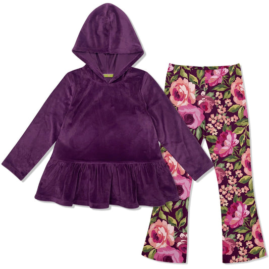Purple Ruffle Velour Hooded Tunic & Leggings