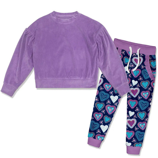 Purple Velour Sweatshirt & Velour Joggers