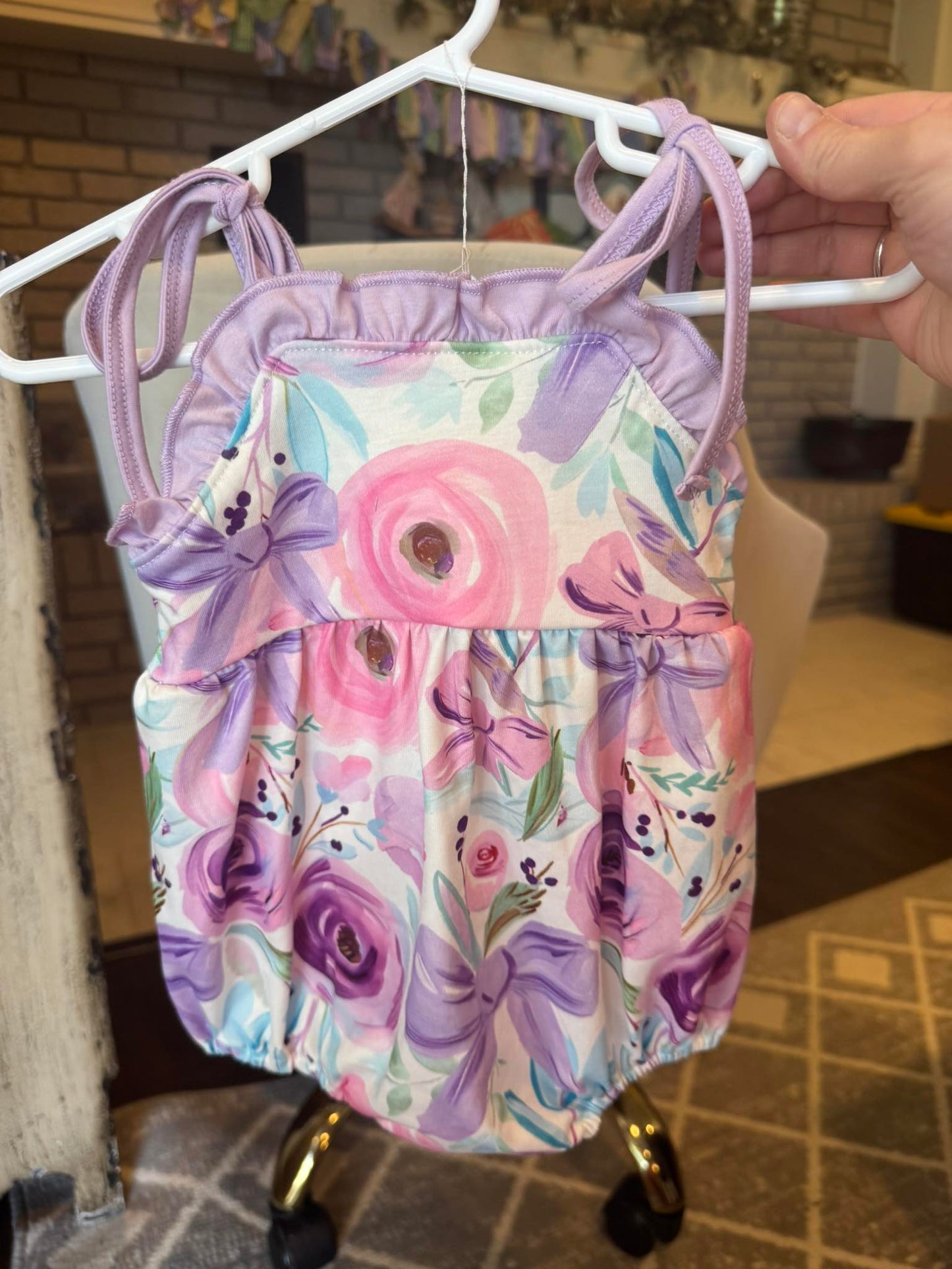 Purple Floral Tie Bubble Romper