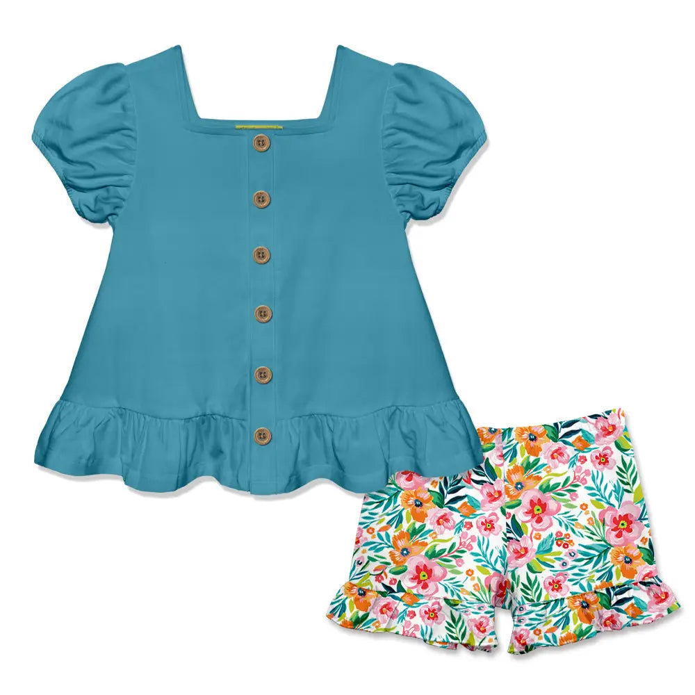 Todder/Big Girl Puff Sleeve Top w/ Ruffle Shorts (Choose Your Color!)