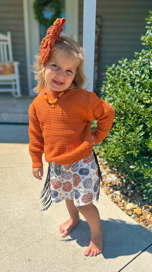 Rust Sweater & Pumpkin Tassel Skirt Combo