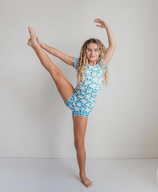 Blue Check Shortie Leotard