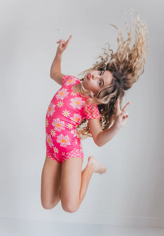 Hot Pink Daisy Shortie Leotard