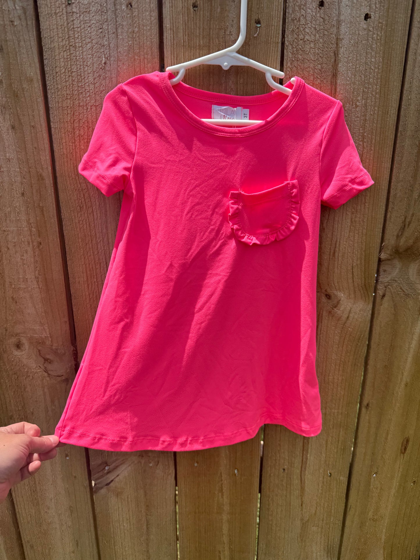 Neon Pink Pocket Tee Dress