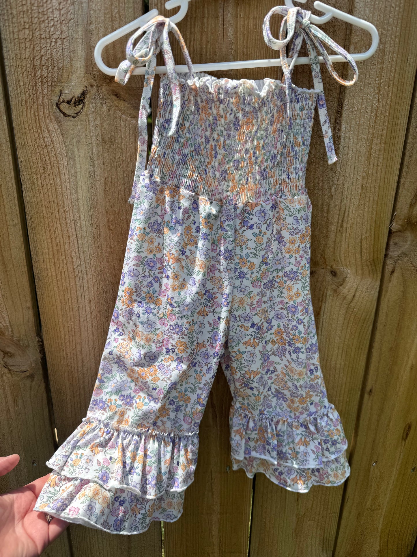 Purple Floral Smocked Ruffle Jumpsuit