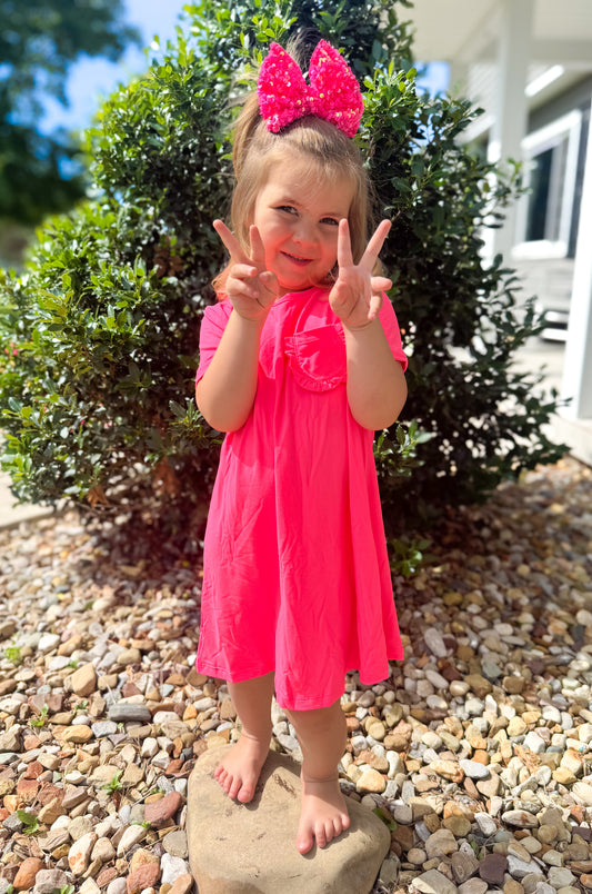 Neon Pink Pocket Tee Dress