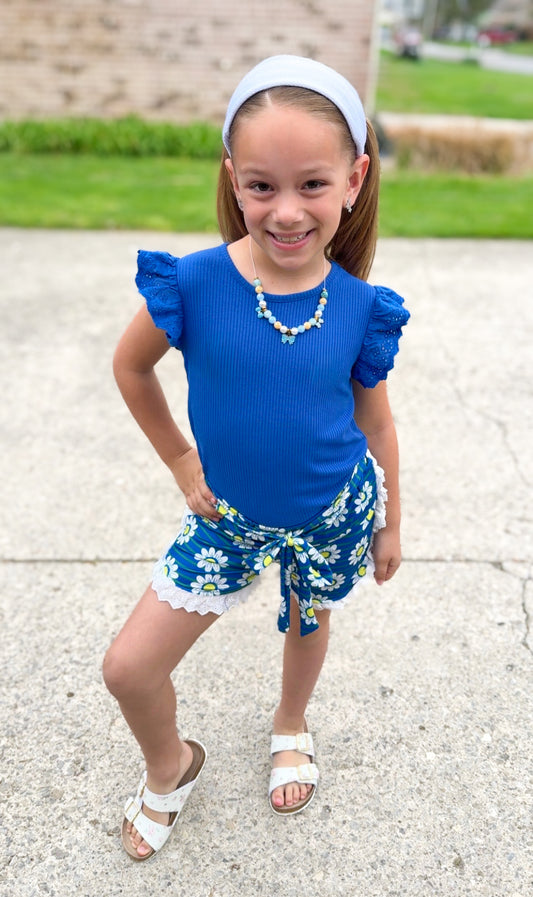 Blue Floral Shorts Set