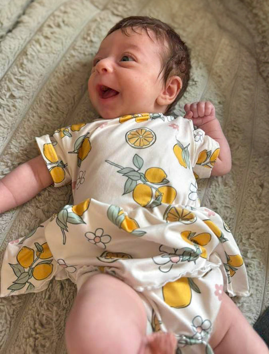 RTS Lemon Squeeze Twirl Infant Romper w/ Matching Bow