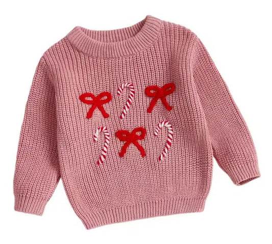Candy Cane Coquette Embroidered Sweater