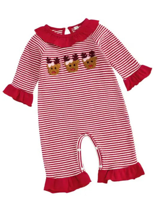 Reindeer Games Embroidered Ruffle Romper