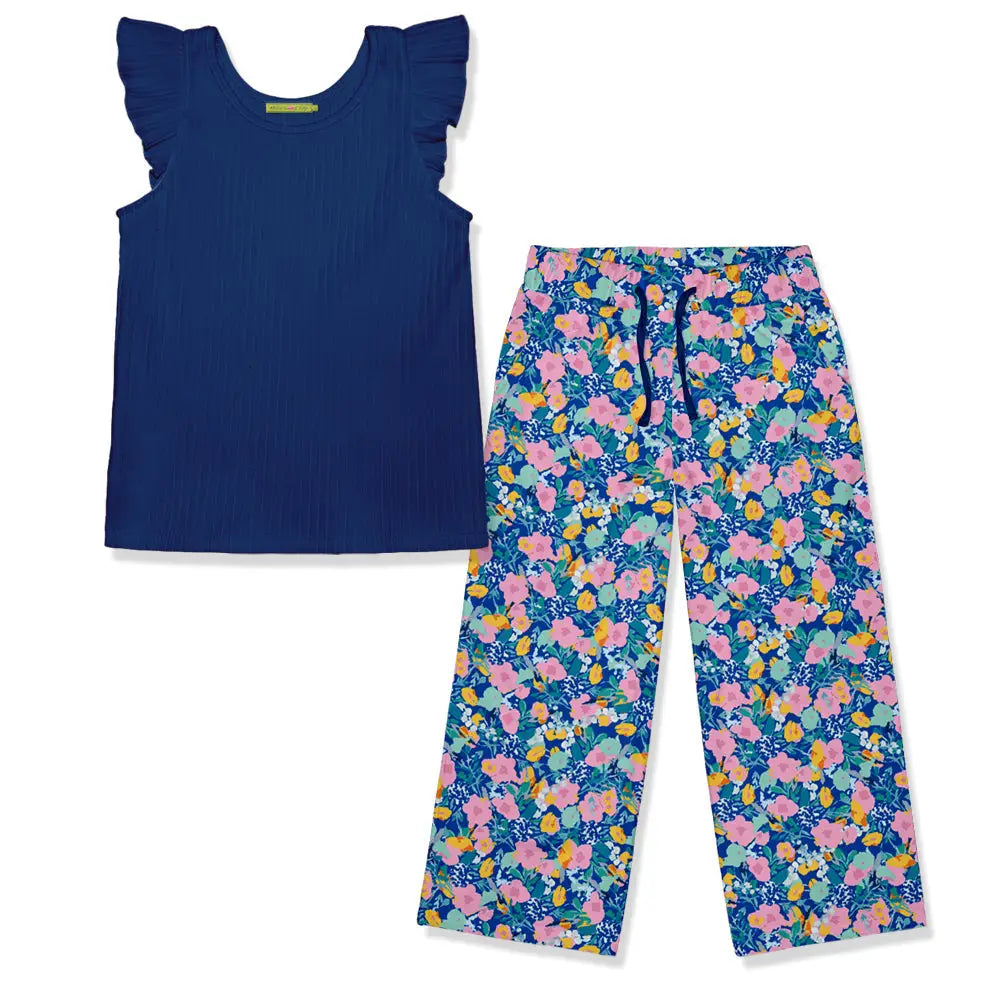 Todder/Big Girl Ribbed Ruffle Sleeve Top w/ Wide Leg Pants (Choose Your Color!)